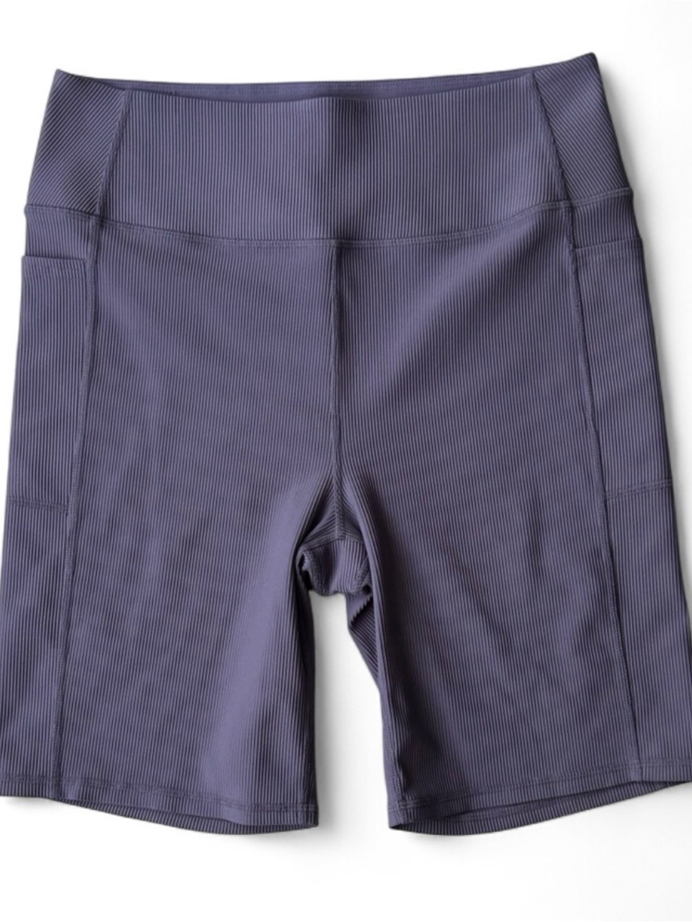 Skechers Ribbed High-Waist Bike Shorts L, In Gray Color With Side Pockets NWOT